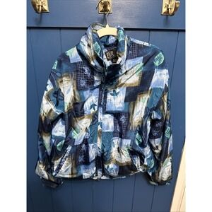 Vintage Active Studio Rousso Apparel Blue Leaf Print Windbreaker Jacket S